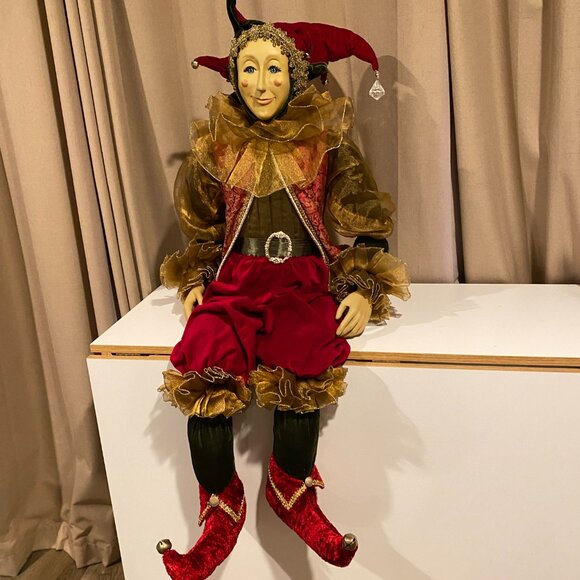 Vintage‎ Life-Size Christmas Elf Jester – 4ft Velvet Decor with Bells - Picture 12 of 14